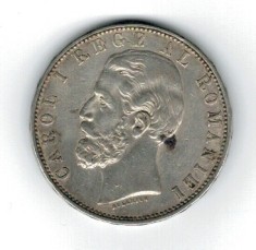 Romania 1883 - 5 lei, argint, Kullrich pe 6.5mm, circulat