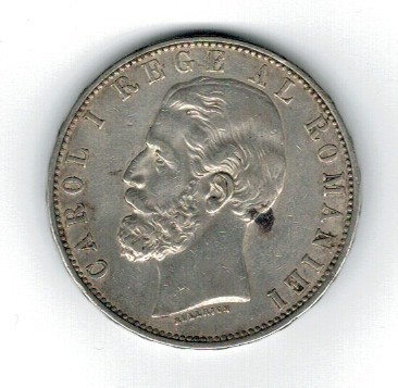 Romania 1883 - 5 lei, argint, Kullrich pe 6.5mm, circulat foto