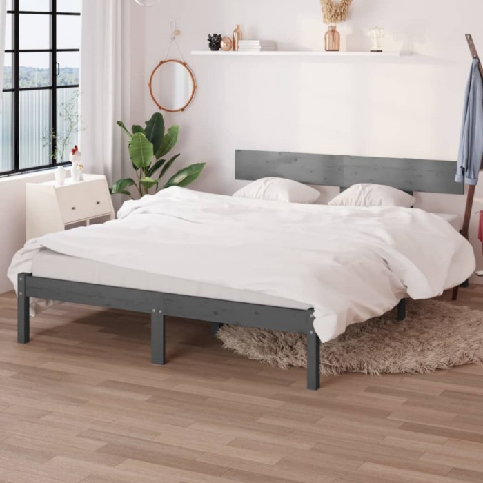 vidaXL Cadru de pat, gri, 120x200 cm, lemn masiv de pin