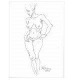 E31.Tablou, Nud in picioare, stil minimalist, grafica tus, ne-inramat, 21x29 cm, Cerneala, Miniatural