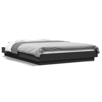 vidaXL Cadru de pat cu lumini LED, negru, 135x190 cm, lemn prelucrat foto