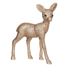 Figurină Decorativă Crăciun, Cerb, Glitter, Bej șampanie, 16cm, Plastic