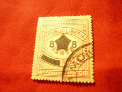 Timbru Liberia 1913 supratipar 8C/3C - Uzuale , stampilat foto