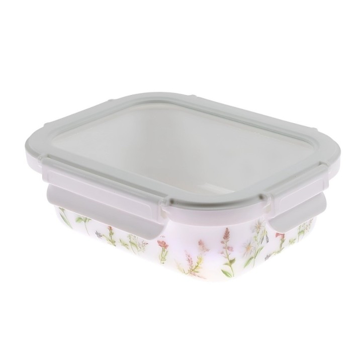 Caserola alimente, 0RC065-GL, sticla termica, dreptunghiulara, alb + multicolor, 0.68 L