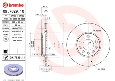 BREMBO 09.7629.11 PRIME LINE - UV Coated Disc frana foto