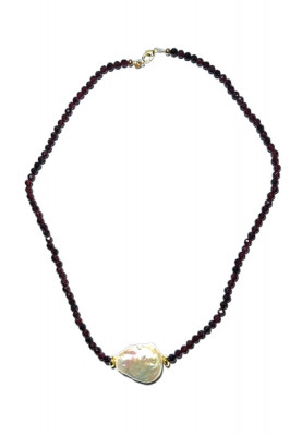 B240. Colier dama Love cu Perle Baroque si Granate Rubinii, 44 cm, Lux, Unicat foto