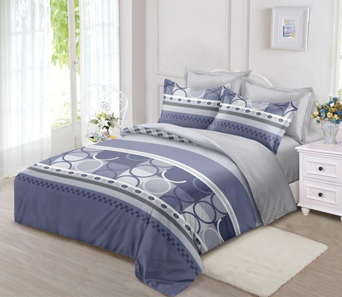 Lenjerie de pat pentru o persoana cu husa de perna patrata, Andros, bumbac mercerizat, multicolor