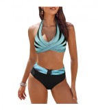 Costum de baie pentru femei Gkojhj, 2 piese, talie inalta, negru albastru, 5XL - OUTLET