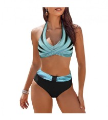 Costum de baie pentru femei Gkojhj, 2 piese, talie inalta, negru albastru, 5XL - OUTLET