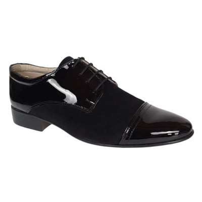 Pantofi eleganti barbati din piele naturala intoarsa cu varf lacuit - Enzo foto