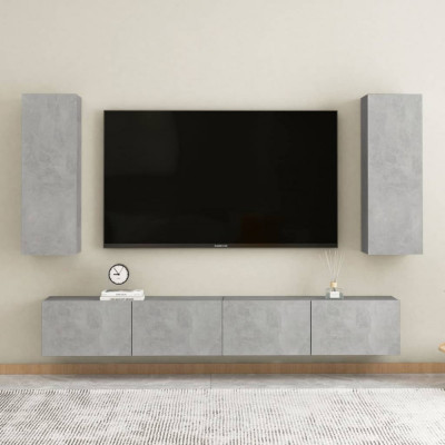 vidaXL Set dulapuri TV, 4 piese, gri beton, lemn prelucrat foto