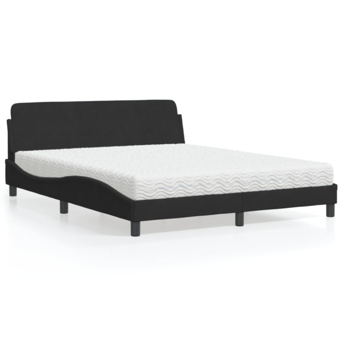 vidaXL Pat cu saltea, Dover, negru, 160x200 cm, catifea 3208433