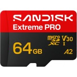 Card Memorie microSDXC SanDisk Extreme Pro A2, 64Gb, Clasa 10 / UHS-1 U3, Cu Adaptor SDSQXCU-064G-GS6MA