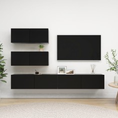vidaXL Set comode TV, 4 buc., negru, PAL foto