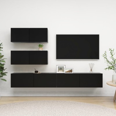 vidaXL Set dulapuri TV, 4 buc., negru, lemn prelucrat foto