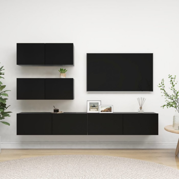 vidaXL Set dulapuri TV, 4 buc., negru, lemn prelucrat