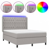 Cumpara ieftin Pat cu arcuri, saltea si LED, gri deschis, 140x200 cm, textil