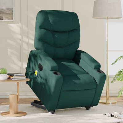 vidaXL Fotoliu electric masaj rabatabil / ridicare verde &amp;icirc;nchis textil foto
