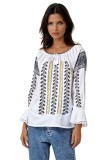 Bluza tip ie traditionala dama DEC, alb/auriu , marimea XL, Casual, Bumbac