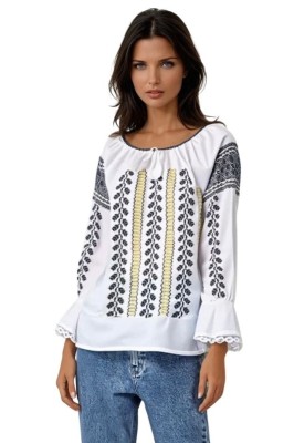 Bluza tip ie traditionala dama DEC, alb/auriu , marimea XL foto