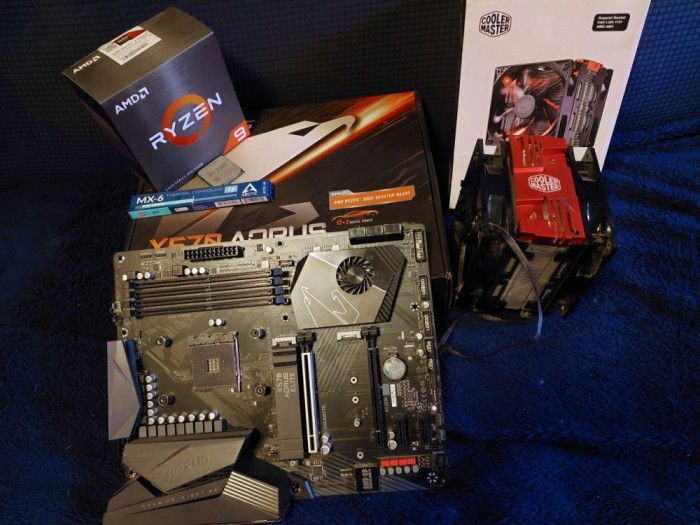 Kit AMD AM4: Ryzen 9 5900X, MB X570 Aorus Elite, CPU Cooler Master - CPU in garantie!