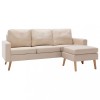 Canapea cu 3 locuri si taburet, crem, material textil