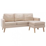 Cumpara ieftin Canapea cu 3 locuri si taburet, crem, material textil
