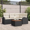 Set colțar de grădină, 5 piese, cu perne, din rattan negru și acacia