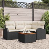 Set de canapea de grădină 5 piese cu perne Negru Ratan Poliester
