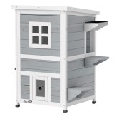 PawHut Căsuță pentru Pisici din Lemn Impermeabilă, cu 2 Niveluri și Acoperiș Rabatabil, 51 x 51 x 81,3 cm, Gri | Aosom Romania