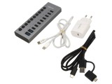 Hub USB LOGILINK UA0448, 2x USB A + 10x USB C, USB 3.2 Gen 1, gri