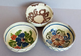3 castroane romanesti din ceramica pictata, olarit traditional vechime 60 ani