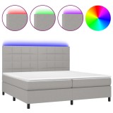 Cumpara ieftin Pat cu arcuri, saltea si LED, gri deschis, 200x200 cm, textil