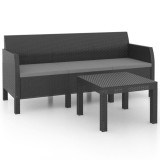 Set mobilier de gradina cu perne, 2 piese, antracit, PP ratan