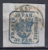 ROMANIA 1862 LP 10 PRINCIPATELE UNITE EMISIUNEA I - 30 PARALE/FRAGMENT STAMPILAT