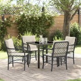 VidaXL Set de masă pentru grădină cu pernă 5 pcs Negru Rattan poli