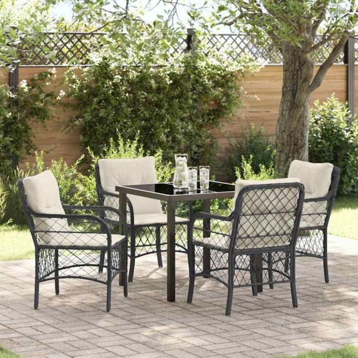 vidaXL Set de masă pentru grădină cu pernă 5 pcs Negru Rattan poli 3380198