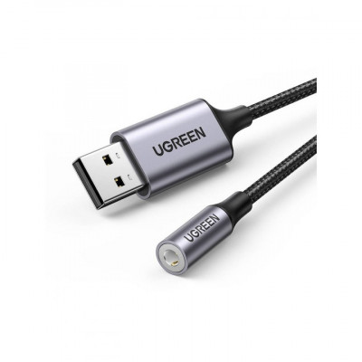 Cablu adaptor UGREEN CM477, USB - Jack 3.5 mm, Gri/Negru foto