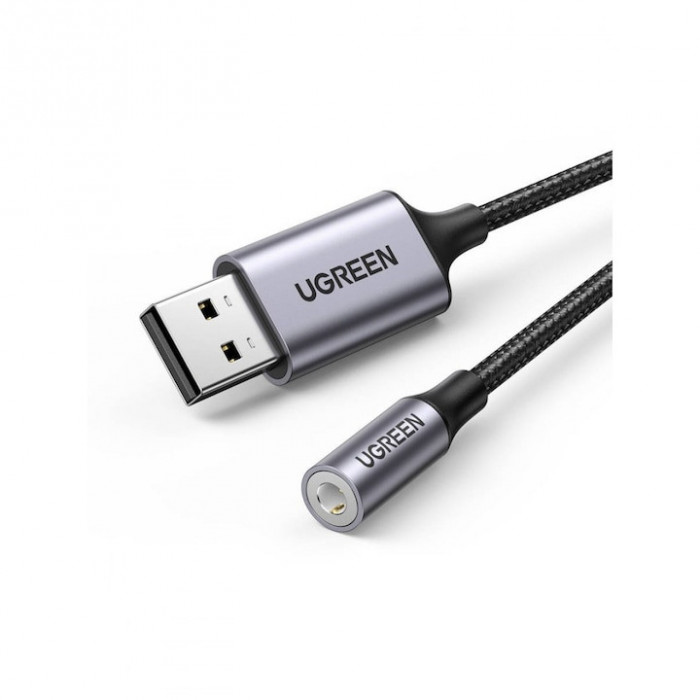 Cablu adaptor UGREEN CM477, USB - Jack 3.5 mm, Gri/Negru
