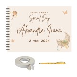 Set Album foto / GuestBook pentru botez, model 16, personalizabil, A4 landscape, pix si dubluadeziv inclus, 3 piese, accesoriu nunta