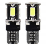 Bec de pozitie tip LED Canbus, T10 W2.1x9.5 W5W, 12V 2W, 5 SMD 5730, culoare alb, Amio, set 2 buc