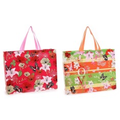 Set 2 sacose cumparaturi material netesut multicolor cu imprimeu Floral cm 48x14x60 H