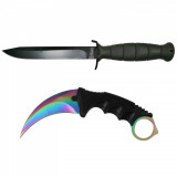 Set cutite tactice IdeallStore&reg;, Survival Helper, militar si comando, otel inoxidabil, 29 cm, multicolor