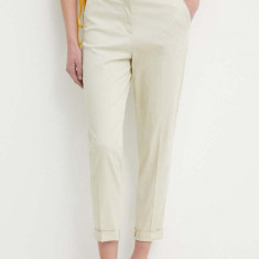 Sisley pantaloni femei, culoarea bej, fason tigareta, high waist