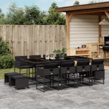 Cumpara ieftin Set mobilier gradina Gossi, 13 piese, poliratan negru, perne incluse, masa sticla, scaune si taburete