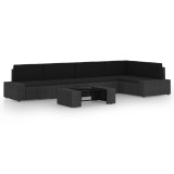 Set mobilier de gradina cu perne, 6 piese, negru, poliratan