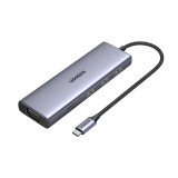 Ugreen - Docking Station CM498 (15600) - Type-C to 3x USB3.0, HDMI 4K@30Hz, VGA, RJ45, SD/TF Card, Type-C PD100W - Gray