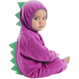 Cumpara ieftin Salopeta pentru copii cu gluga, din fleece, pufoasa, calduroasa, design vesel cu dinozaur, ideala pentru fi purtata ca pijama si in exterior in anotim