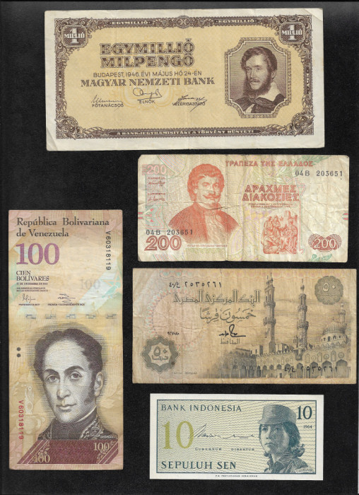 Set 5 bancnote de prin lume adunate (cele din imagini) #264