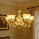 Candelabru Vintage Cu 5 Brate, Finisaj Alb Antichizat (Wh), Design Clasic Cu Ornamente Florale, 5 X E27, &Oslash;550 &times; H550 Mm